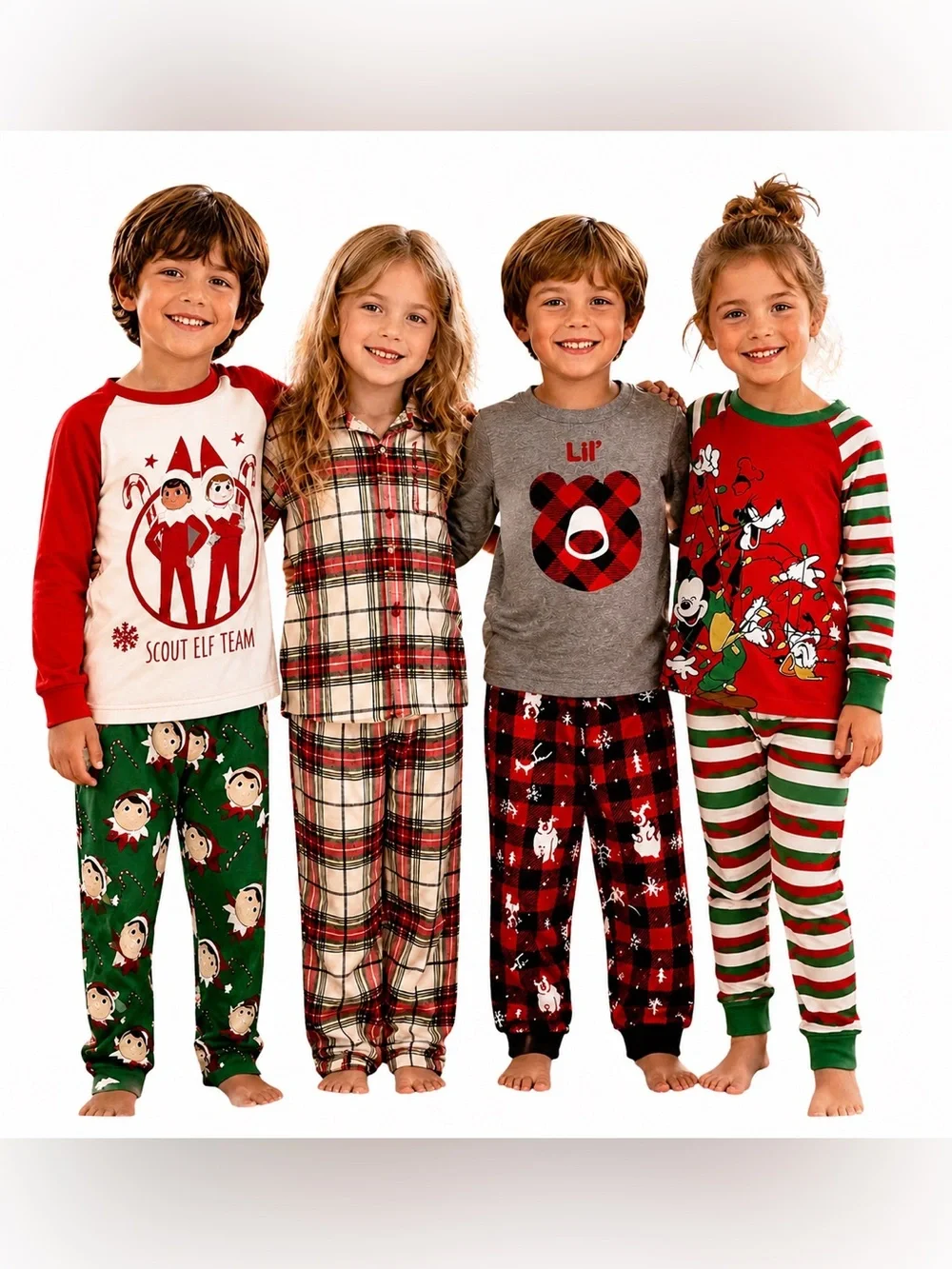 Kids Christmas Pajama Bundle 4 Sets Youth Size S 5/6/7 Disney Elf Plaid PJs